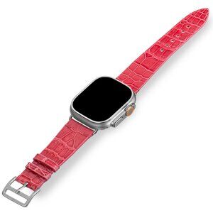 Premium Alligator Leather Band for Apple Watch - Red Pink